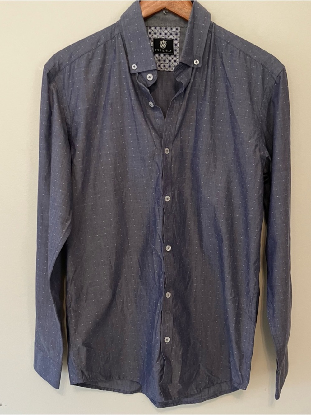 Steel & Jelly London Men's Button Down Sz.  M Dress Shirt Blue Contrast Cuff